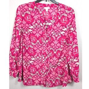 Charter Club Woman Pink Floral Print V Neck Long Sleeve Blouse Top Plus‎ Size 2X